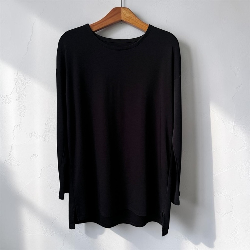 J.Jill Simply Supima Crew Neck Tunic Women's Small Black Relaxed Fit Cotton Top